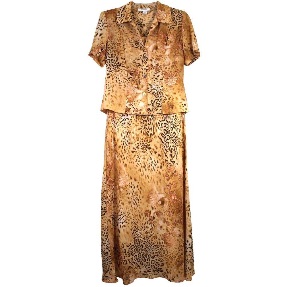 Dressbarn Women's 2 Piece Dress Set Size 6 Leopard Floral Print Short Sleeve